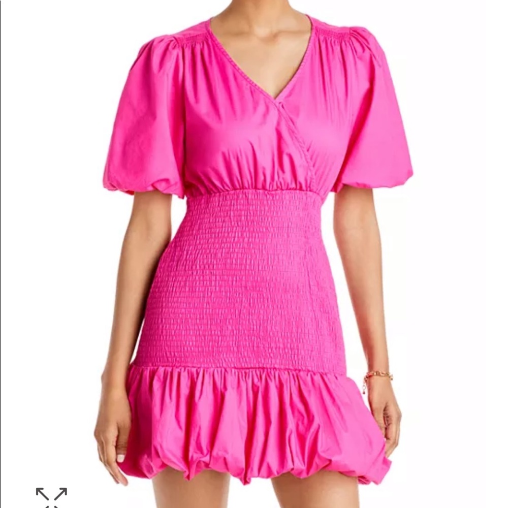 Aqua Puff Sleeve Mini Dress- Hot Pink NWOT- small